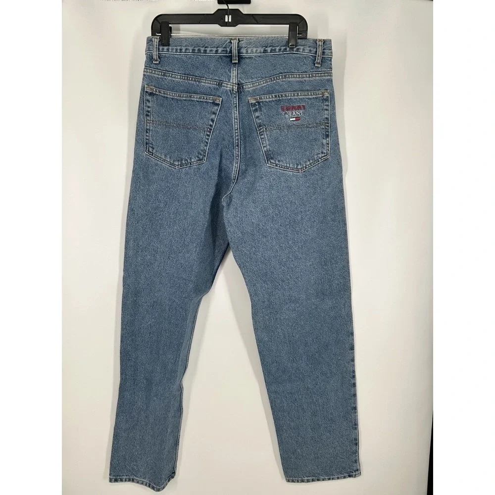 Tommy Hilfiger Jeans Men 34x34 Blue Denim Baggy Vintage 90s Embroidered Straight
